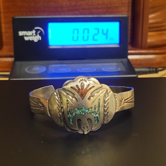 American Indian Coral & Turquoise Silver Bracelet - Picture 4 of 4